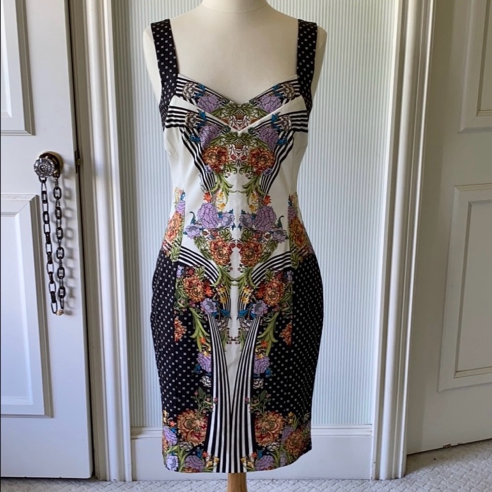 Just Cavalli Multicolor Floral and Stripe Midi Dress